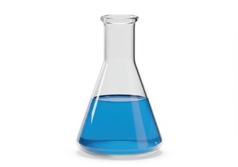 3D Illustration of Erlenmeyer flask filled with blue liquid isolated on white background