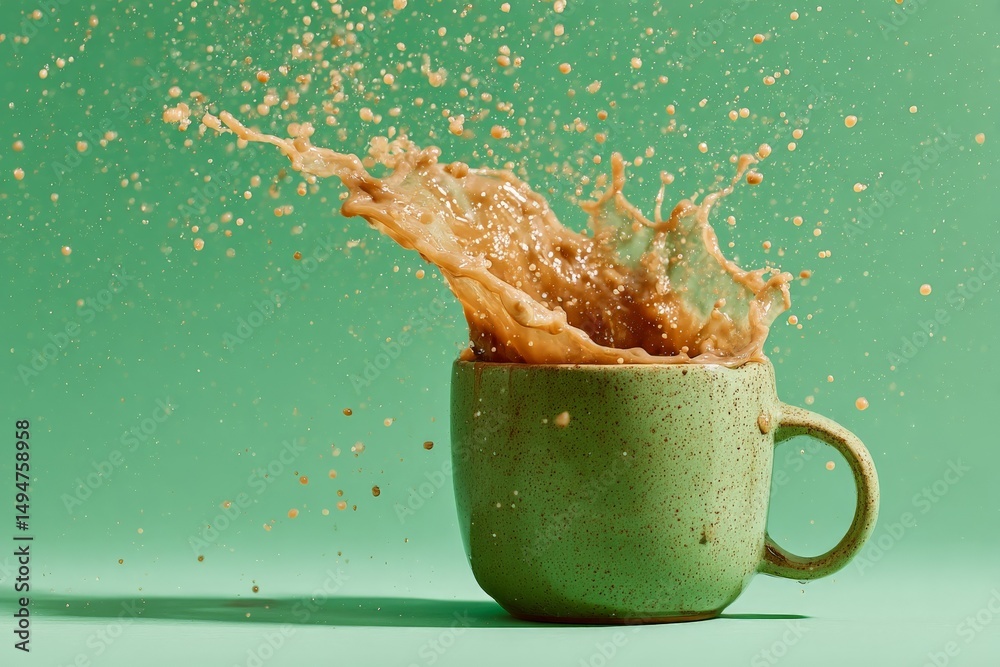 Leinwandbilder coffee splash creates dynamic patterns against green background in creative composition showcasing m