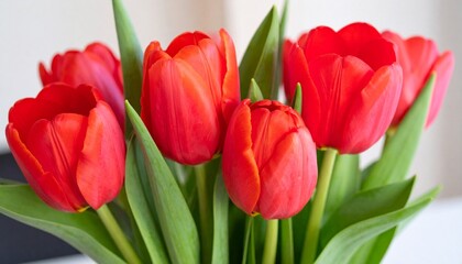 Fototapeta premium Vibrant red tulip bouquet for flower enthusiasts celebrating femininity