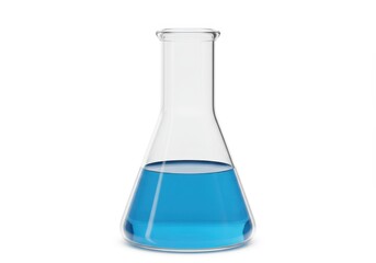 3D Illustration of Erlenmeyer flask with blue liquid isolated on white background