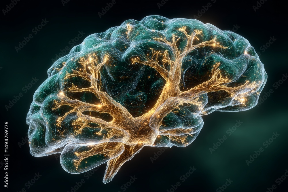 Aufkleber Intricate neural networks illuminated in a vibrant brain model showcasing connections and activity patterns