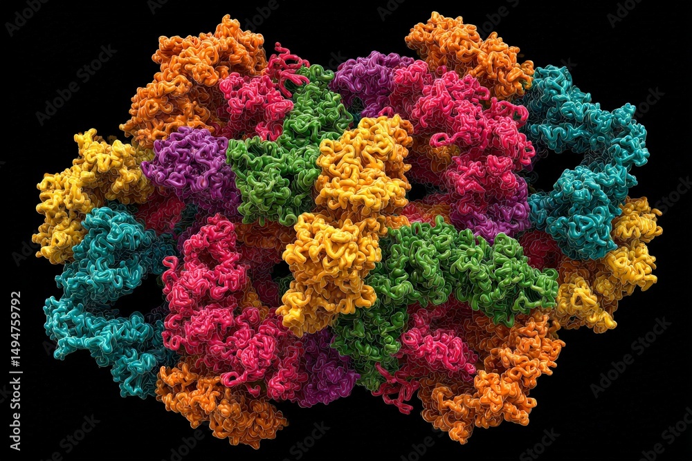 Aufkleber Complex molecular structure showcasing vibrant colors and intricate design at a microscopic level