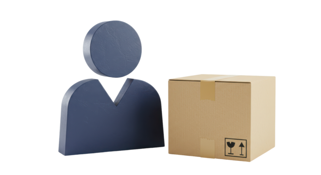 Isolated Blue Person Icon Receiving Cardboard Box For Delivery Or Shipping Service