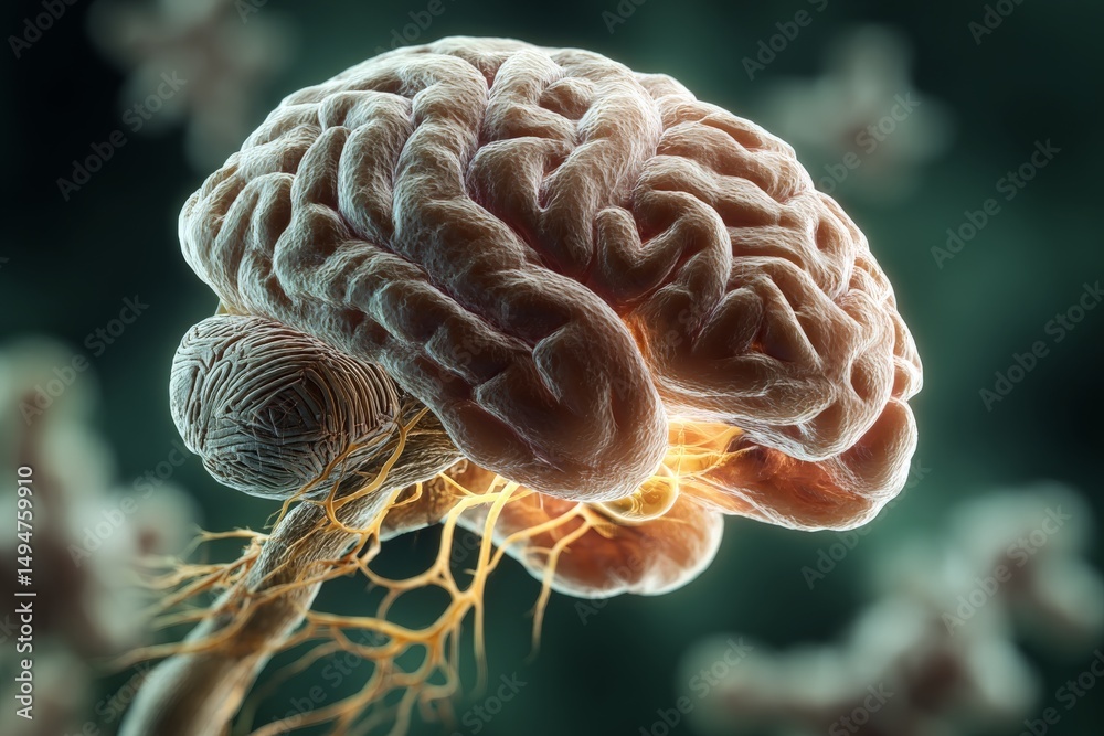 Aufkleber detailed view of human brain with illuminated neural connections showcasing its complexity and beaut