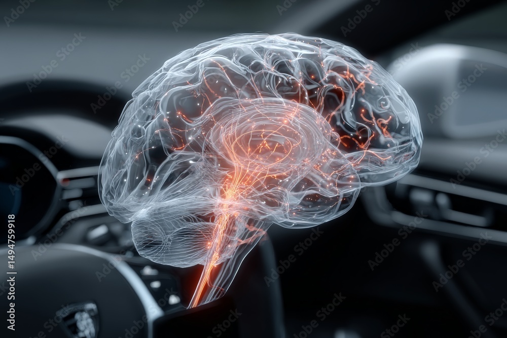Aufkleber representation of brain activity in a futuristic car cabin during autonomous driving