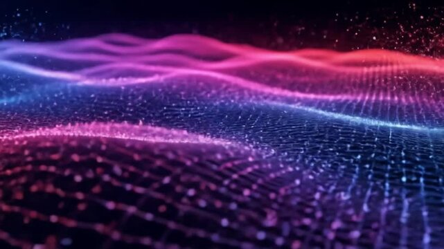 Abstract moving sound waves of vibrant colors represented as digital data