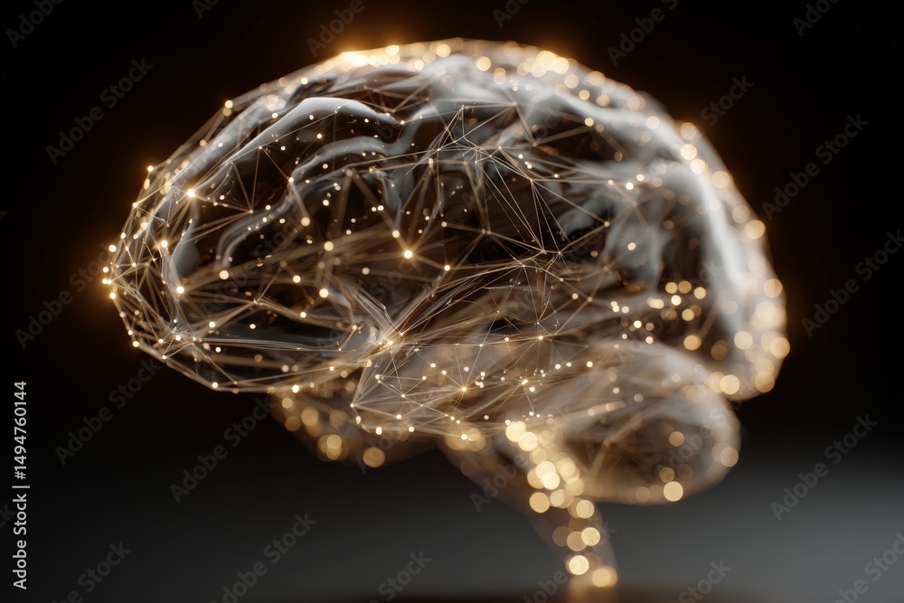 Aufkleber Intricate representation of a brain illuminated with glowing connections showcasing neural networks and intelligence