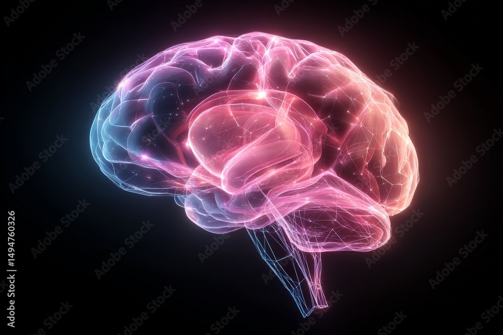 Aufkleber colorful digital rendering of a human brain with glowing neural connections on a black background