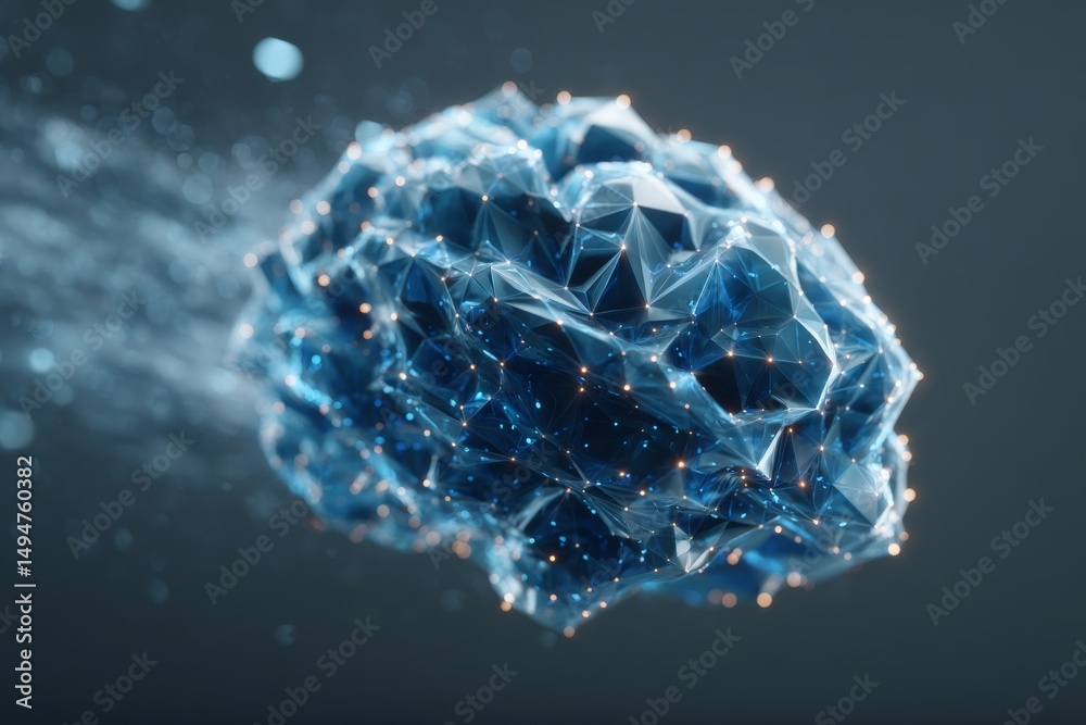 Aufkleber Digital brain model depicting neural connections and cognitive processes in a futuristic style