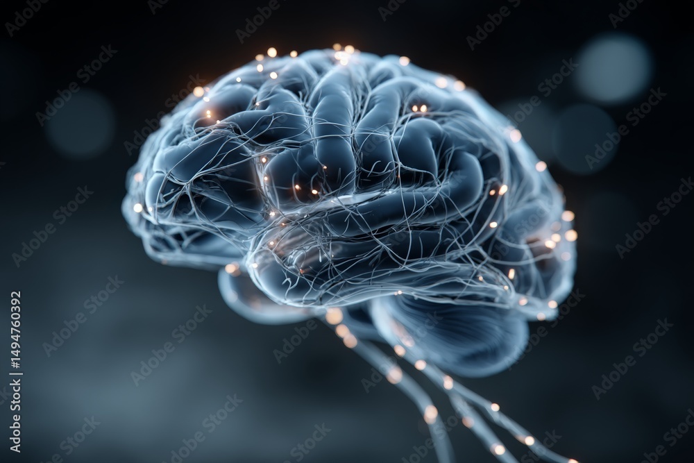 Aufkleber Intricate neural pathways illuminate brain's connectivity and functions in a digital representation