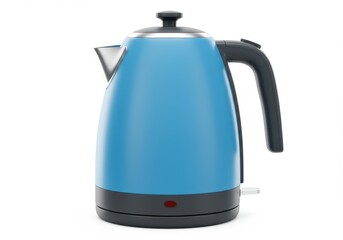 3D Illustration of Blue electric kettle with silver spout isolated on white background