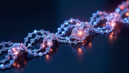 Necklace made of crystals and diamonds. The necklace is lit up with a blue and purple hue