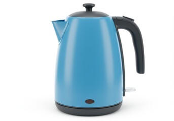 3D Illustration of Blue electric kettle isolated on white background, black handle