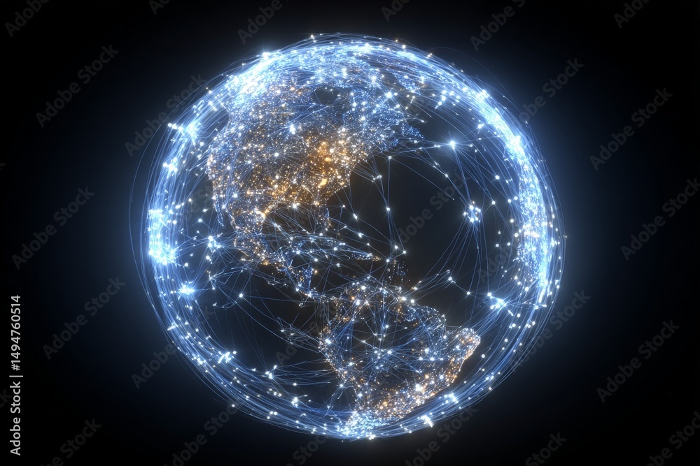Aufkleber Visual representation of a digital globe displaying interconnected networks of global data