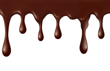 Realistic Choco syrop Dripping melting chocolate. Isolated on white background