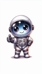 Cute astronaut character digital art whimsical space theme bright colors front view playful concept