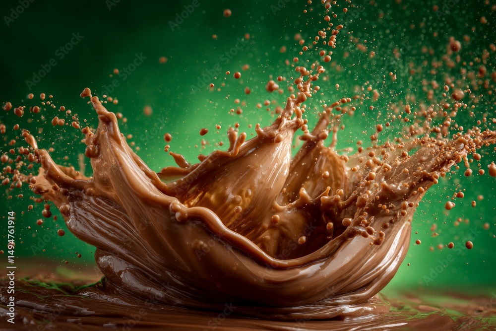 Aufkleber chocolate splash captures motion and texture in a vivid green backdrop during artistic dessert photo