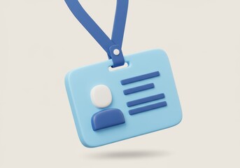 3D Illustration of Blue employee id badge with lanyard on a light cream background