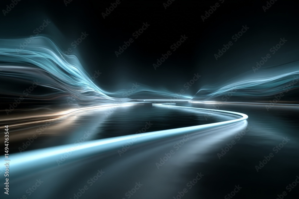 Aufkleber Light trails illuminate a winding road at night creating an artistic display of motion and speed