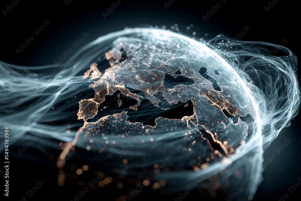 Leinwandbilder exploring a captivating depiction of earth illuminated by digital light in a dark space setting