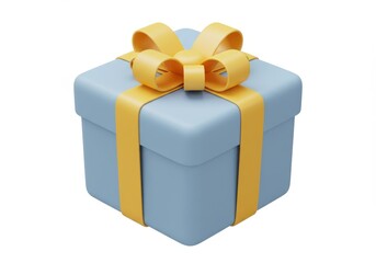 3D Illustration of Blue gift box with yellow ribbon isolated on white background close-up