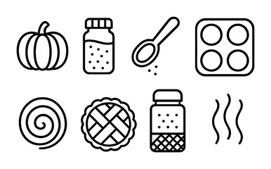 Baking and cooking outline icons set – linear, kitchen essentials, culinary symbols