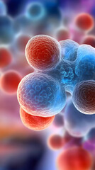 Close-Up of Colorful Molecular Structure with Red and Blue Spheres and Network