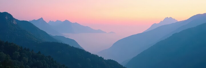 Fototapeta premium Misty mountains fading into ethereal fog, creating a sense of depth and mystery , range, mountain range photography, travel photography