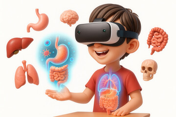 Virtual reality learning experience child's education interactive anatomy exploration home environment engaging perspective