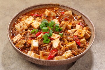 Mapo Tofu or Mapo Doufu is a typical Sichuan dish that is famous for its combination of soft tofu, minced meat and typical spicy spices such as doubanjiang and Sichuan pepper