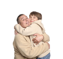 Father with his son on white background