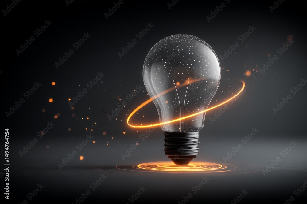 Aufkleber Light bulb glowing with particle effects in a dark environment