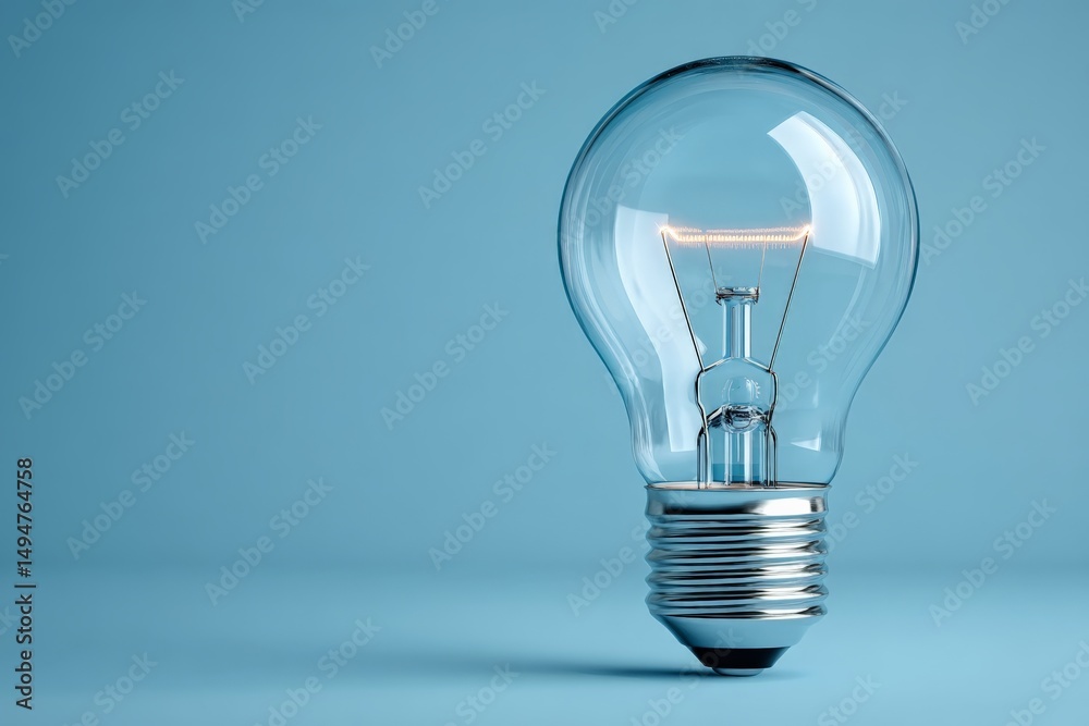 Poster light bulb glowing against a light blue background showcasing its design and illumination