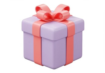 3D Illustration of Lilac gift box with pink ribbon isolated on white background, 3d render