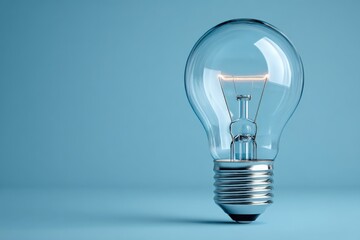 Light bulb glowing against a light blue background showcasing its design and illumination