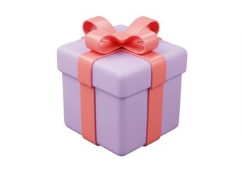 3D Illustration of Purple gift box with pink ribbon isolated on white background
