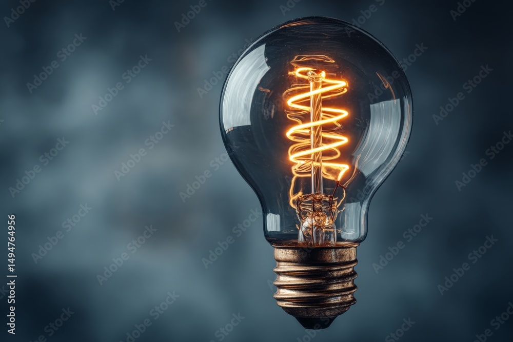 Poster vintage light bulb illuminated with a glowing filament against a dark background showcasing modern a
