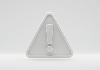 3D Illustration of White warning sign with exclamation point isolated on white background