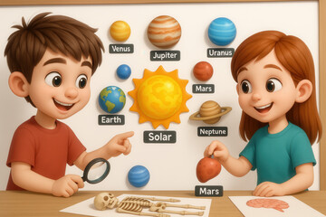 Educational kids activity exploring the solar system classroom visual learning interactive environment engaging viewpoint