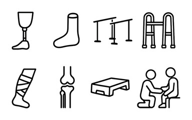 Rehabilitation and therapy icons set – outline, medical, physical health symbols