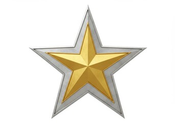 Obraz premium 3D Illustration of Golden star with silver border isolated on white background close up