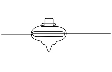 Vector continuous one single line drawing icon of toy top spinning in silhouette sketch on white background. Linear