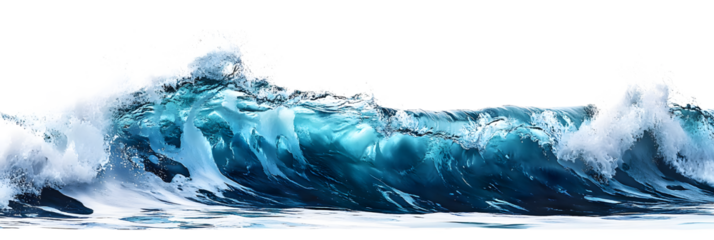 Blue ocean wave splashing, cut out