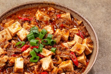 Mapo Tofu or Mapo Doufu is a typical Sichuan dish that is famous for its combination of soft tofu, minced meat and typical spicy spices such as doubanjiang and Sichuan pepper
