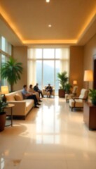 Generative AI: Blurry Businessmen Relaxing in a Modern Corporate Lobby