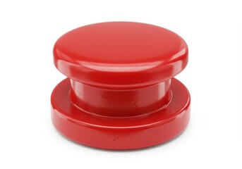 3D Illustration of Shiny red push button isolated on white background, close up shot