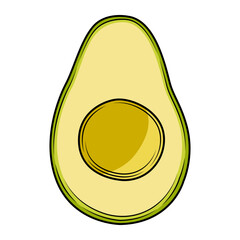 Colored avocado slice isolated on white background. Tropical summer fruit vector hand drawn illustration. Detailed food drawing for label, poster, print.