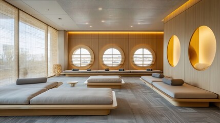 A quiet meditation room inside an airport for travelers to relax 