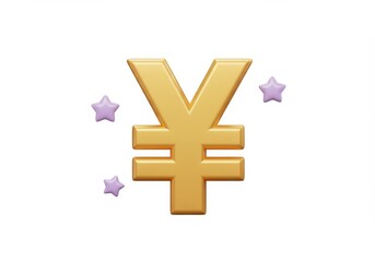 Obraz premium 3D Illustration of Gold yen symbol with purple stars isolated on white background