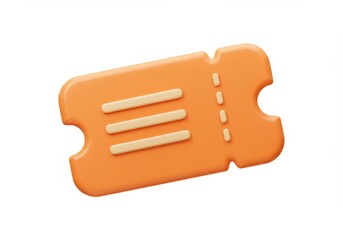 3D Illustration of Orange ticket with stripes isolated on white background, 3d render
